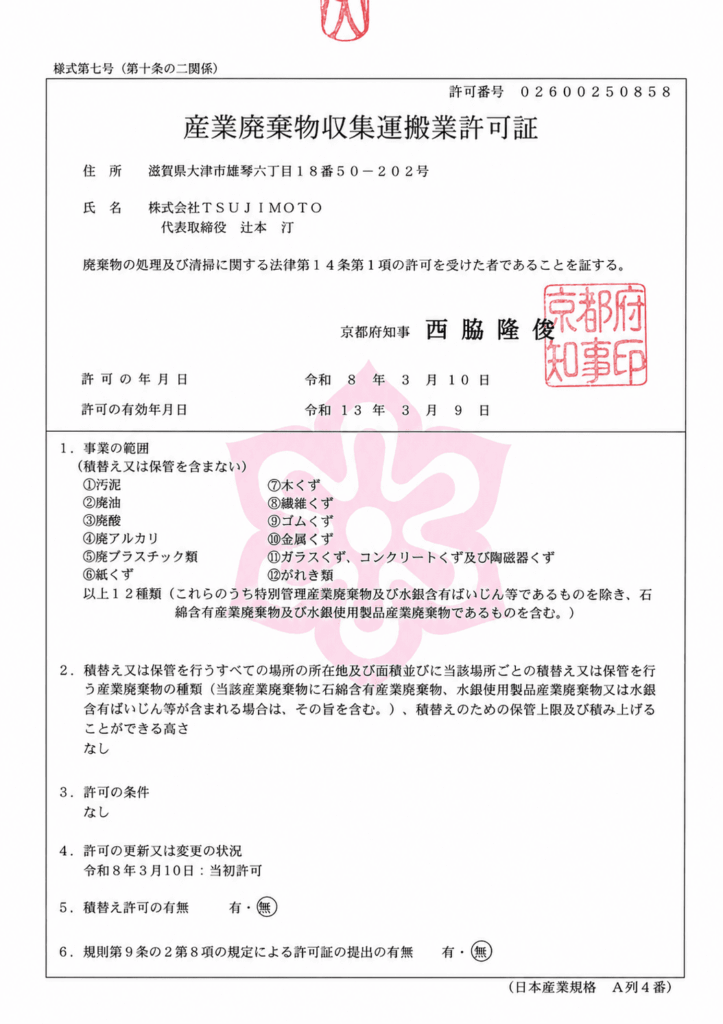 産業廃棄物収集運搬業許可証